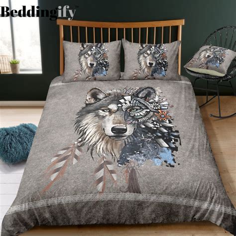 Native Indian Mystic Wolf Bedding Set Quilt Comforter Duvet Comforters Bedspread Pillow Shams