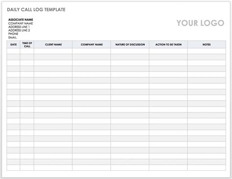 Daily Tracking Log Template