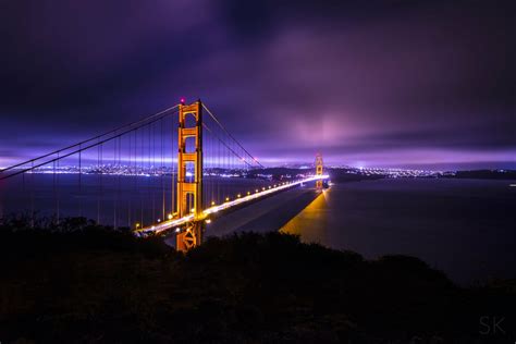 Обои для рабочего стола Мост Золотые Ворота в Сан Франциско в ночи