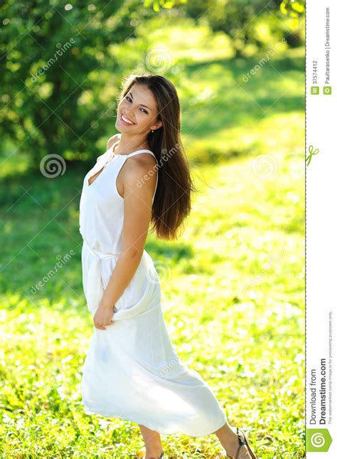 Portrait Of Beautiful Smiling Girl On Nature Stock Photography Image