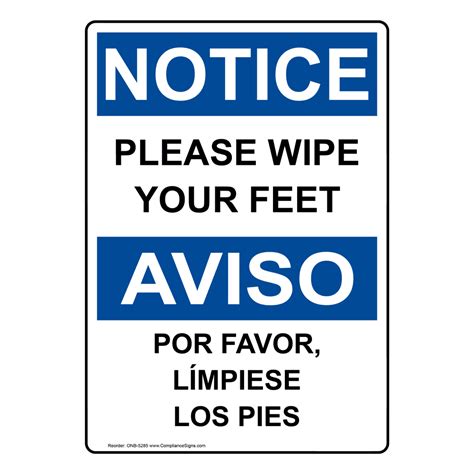 Osha Notice Please Wipe Your Feet Sign Onb 5285 Housekeeping