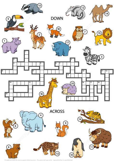 Animals Crossword Puzzle For Studying English Vocabulary Free