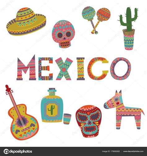 Conjunto De México Símbolos De La Cultura Mexicana Vector De Dibujos