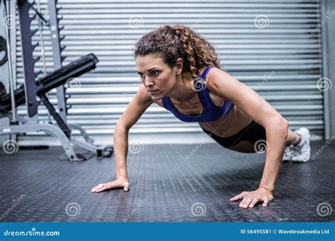 Muscular Woman Doing Push Ups Stock Image Image Of Determined