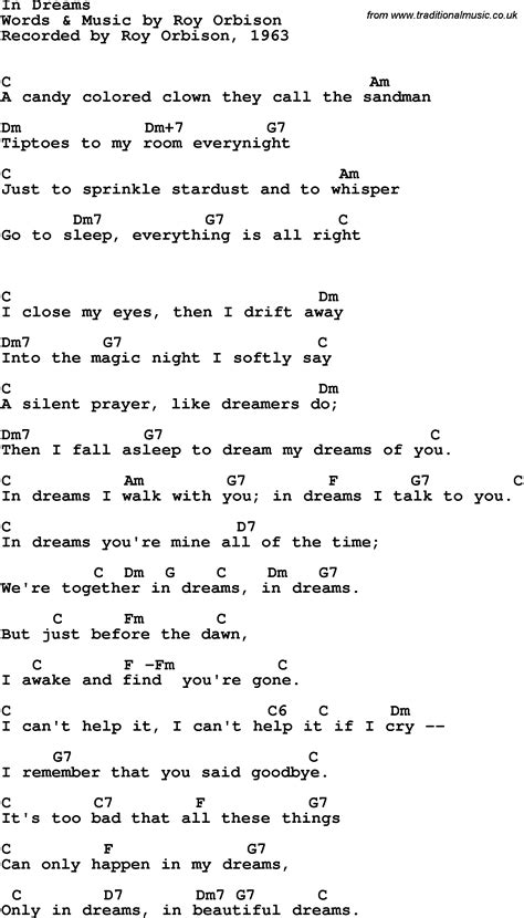 Song Lyrics With Guitar Chords For In Dreams Roy Orbison 1963
