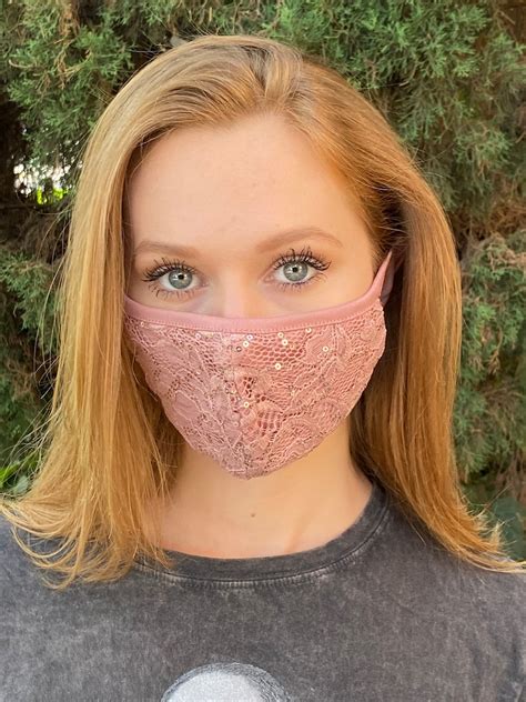 Face Mask Peach Burgundy Lace Designer Mask Washable And Reusable