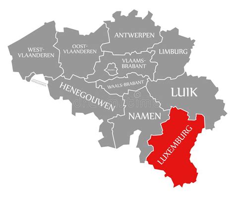 Luxembourg Red Highlighted In Map Of Belgium Stock Illustration