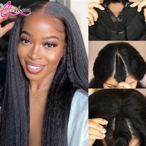 Kinky Straight V Part Wig Human Hair No Leave Out Glueless Brazilian