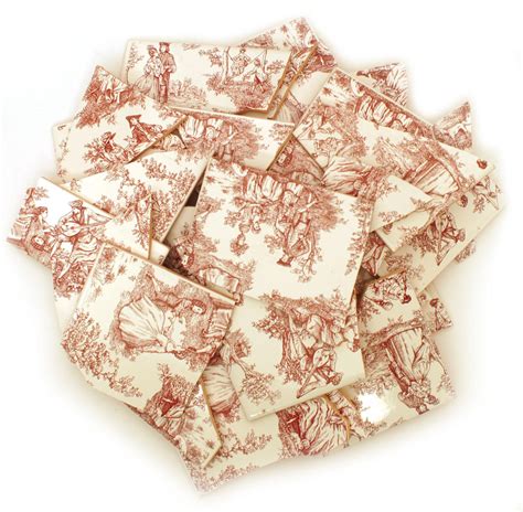 Red Toile Tile Pieces 5 Pack Delphi Glass