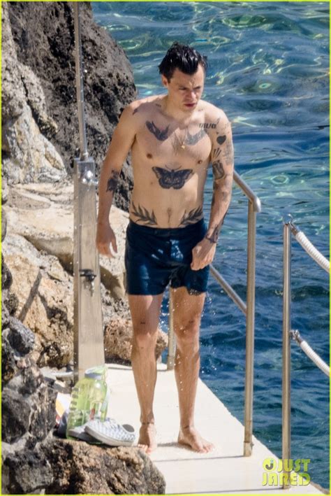 Harry Styles Shows Off His Tattooed Body While Showering At The Beach See Every Photo Photo