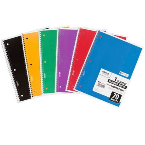 Mead Spiral 1 Subject College Ruled Notebook 70 Sheets Assorted 6