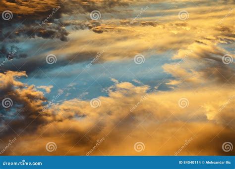 Colorful Heavenly Orange Clouds On Sky At Sunset Stock Photo Image Of