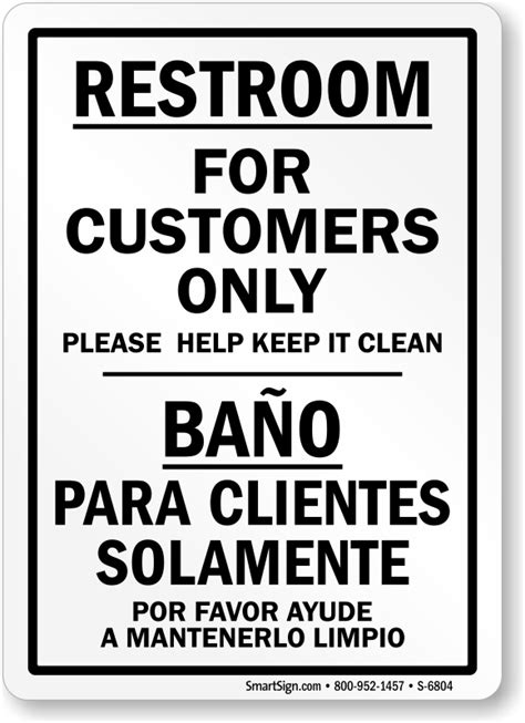 Bilingual Restroom For Customers Only Sign Ships Free Sku S 6804