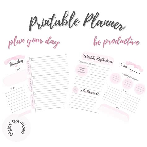 Printable Daily Weekly Monthly Planner Digital Planner Daily Etsy