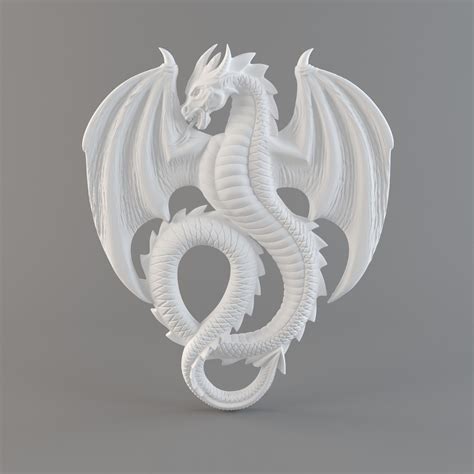 3d Bas Relief Dragon 3d Model Dragon Grayscale Sculpture
