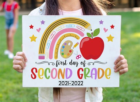 Rainbow First Day Of 2nd Grade Sign Printable Girl Back To Etsy