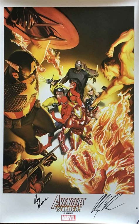 Avengers Invaders Le Print Signed By Alex Ross And Roy