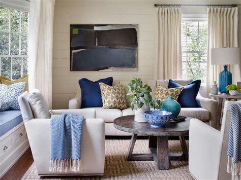 Transitional Living Room With Coastal Vibe And Blue Accents Hgtv