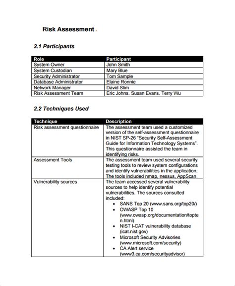 Risk Assessment Report Sample