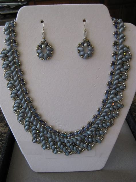 Opaque Blue Luster And Silver Zoliduo Beaded Necklace Set Etsy