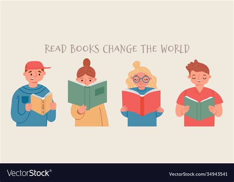 Kids Read Books And Learn Happy Reading People Vector Image