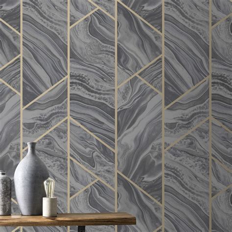 Marble Geo Charcoal Rasch Wallpaper 310955 Wonderwall By Nobletts