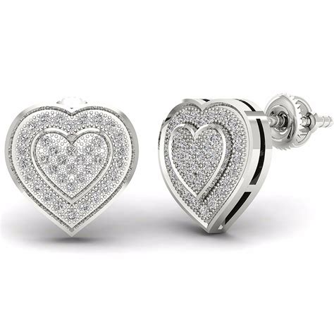 S Sterling Silver Ct Diamond Heart Shaped Stud Earrings Diamond