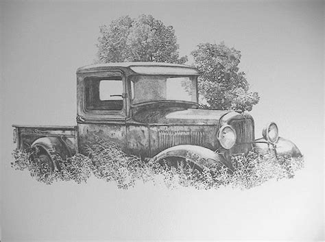 Truck drawing lessons and step by step drawing tutorials for drawing vehicle cartoons. 32 Ford pickup pencil drawing print by C.P. by MistyHill81 on Etsy