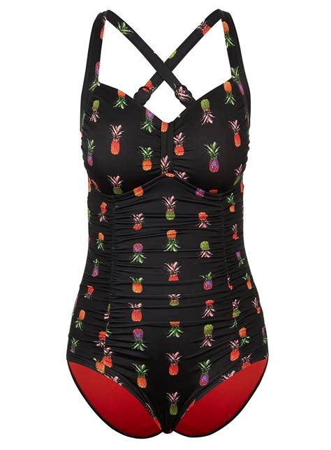 City Chic Black Pineapple Print Swimsuit