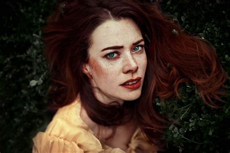 4529068 face looking at viewer freckles redhead blue eyes open mouth fiery eyes women