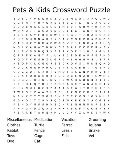 Pets And Kids Crossword Puzzle Word Search Wordmint