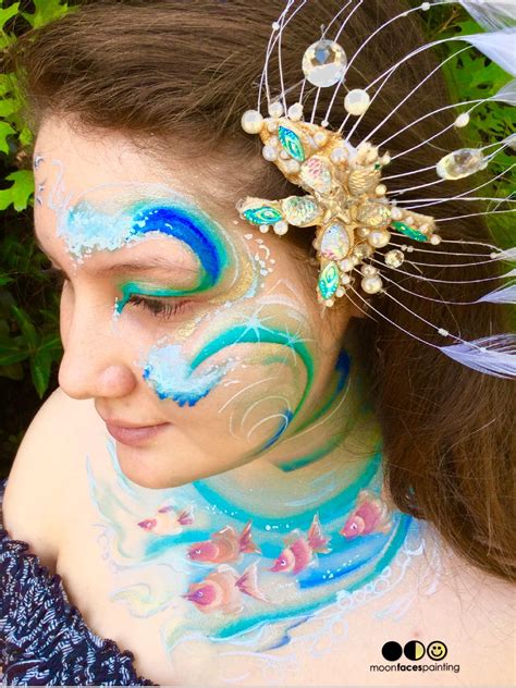 Girl Wave Ocean Fish Face Painting Moon Faces Painting With Images