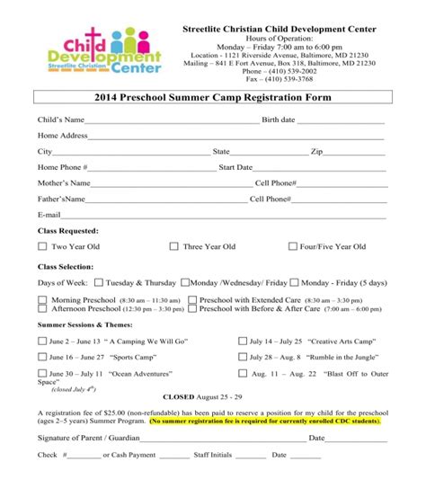 printable summer camp registration forms