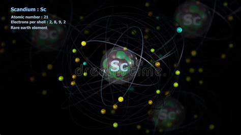 Atom Of Scandium With Detailed Core And Its 21 Electrons Stock