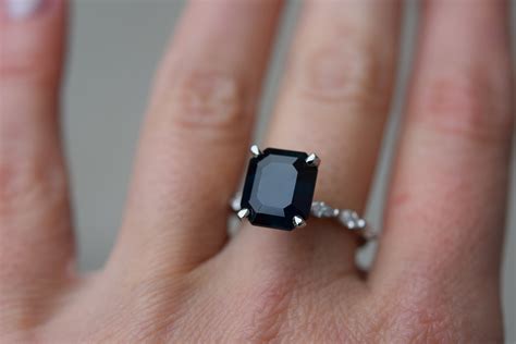 Black Sapphire Ring Goth Ring 66ct Midnight Blue Sapphire Ring White