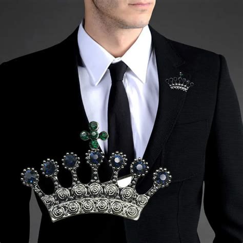Crown Brooch Men Suit Brooches Vintage Homme Elegant Casamento Spille