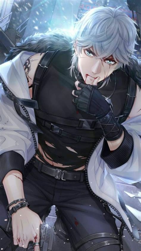 Fanart Grey Hair Anime Boy Along With That His Left
