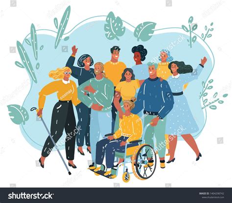 Cartoon Vecor Illustration Of Disabled People Care Woman In A