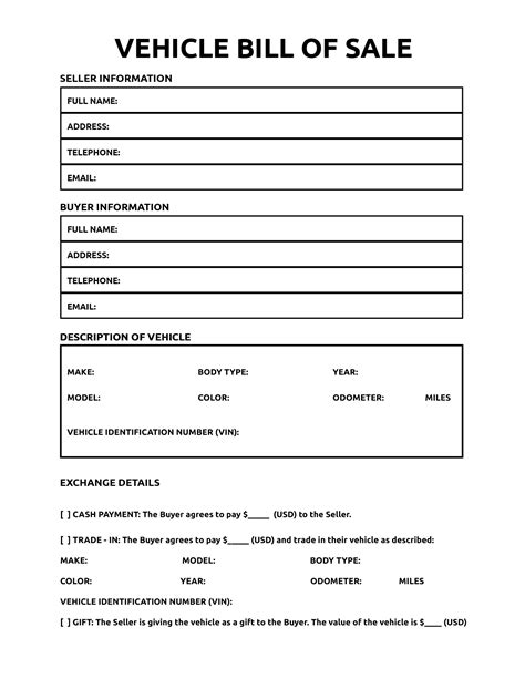 Blank Auto Bill Of Sale Printable Printable Form Templates And Letter