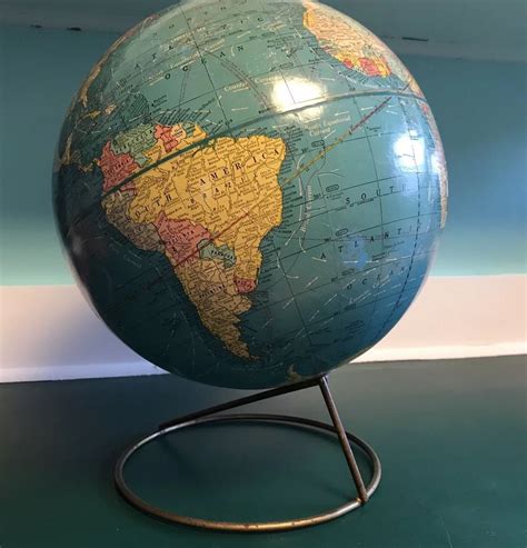 Vintage Crams Imperial 12in Round World Globe With Stand Mid Century