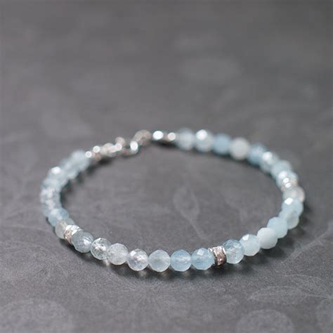 Aquamarine Bracelet Sterling Silver Cute Chic Stackable
