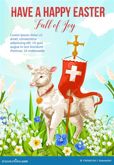 Easter Holiday Lamb With Cross Greeting Card Stock Vector
