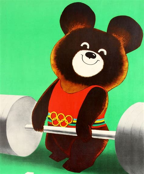 Original Vintage 1980 Olympic Games Poster Misha Bear Mascot