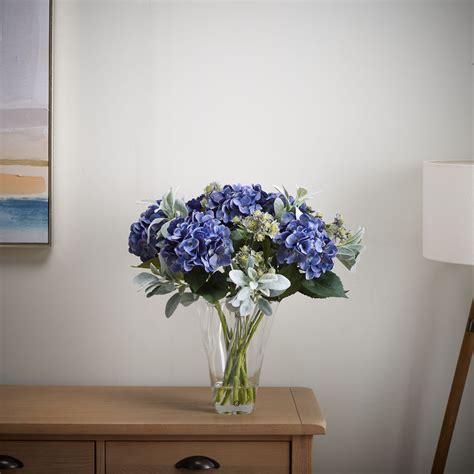 Peony Rich Blue Hydrangea And Astanthia In A Handkerchief Vase Qvc Uk