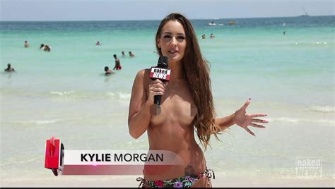 Naked News Presenter Kylie Morgan Goes Topless As She Interviews Beachgoers In Miami Ahead Of