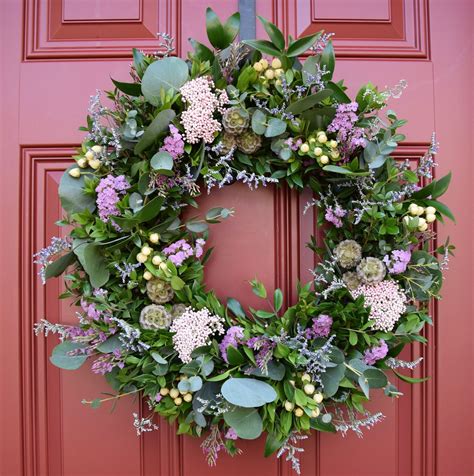 Spring Wreath With Fresh Florals And Greens Rice Flowers Myrtle