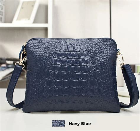 Italian Navy Blue Crocodile Embossed Leather Clutch Bag Purses