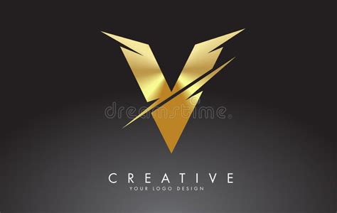 Golden V Letter Logo Design With Creative Cuts Stock Vector