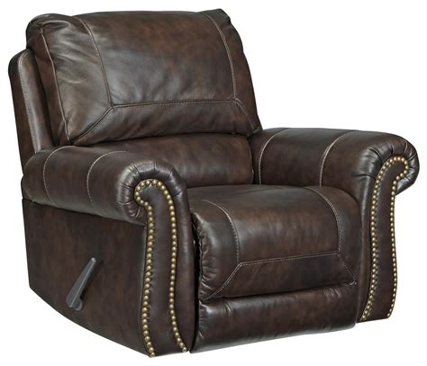Signature Design By Ashley Brisbane Traditional Leather Match Rocker Recliner With Rolled Arms