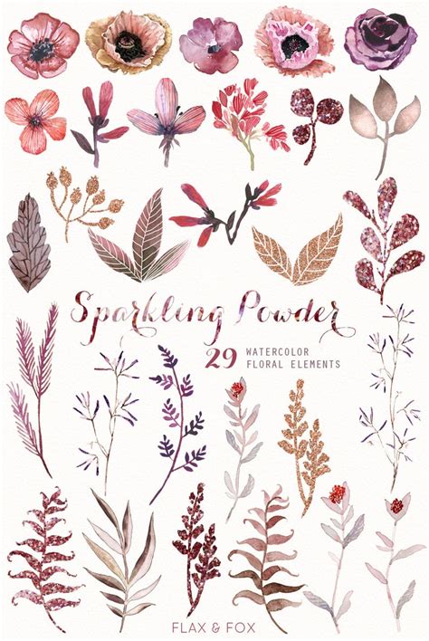 Sparkling Powder 29 Watercolor Elements Hand Painted Clipart Etsy